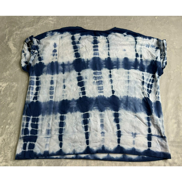 Style & Co Sport Top Womens 2X Blue Tie Dye Short Sleeve Rhinestone Star Pockets - Picture 2 of 10